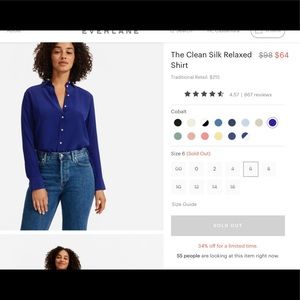 ISO Cobalt Everlane “Clean Silk Relaxed Shirt”